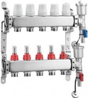 Коллекторная группа ZEGOR, QS-1824 с расх-ми, термостат. клапана, сливным краном и автомат. возд-ком, нерж. сталь 1"х2х3/4"